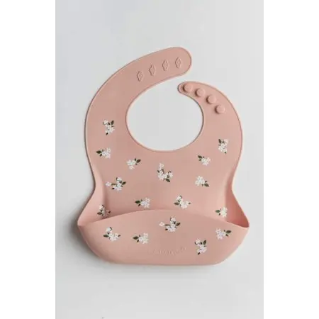 Silicone Bib Printed - White Flower