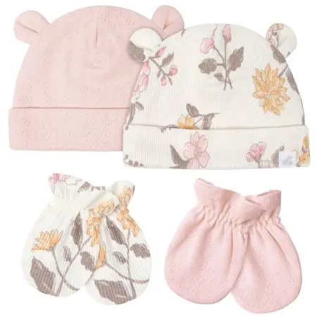 Just Born - 4 Piece Cap + Mitten 0-6m - Vintage Floral GCW60269 032633137532