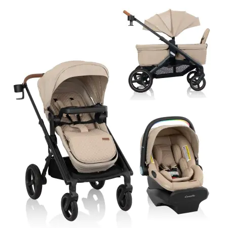 Transformer Stroller to Wagon Travel System with LiteMax NXT Infant Car Seat with SensorySoothe - Travertine