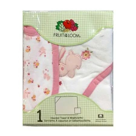 Fruit of the Loom Hooded Towel and Washcloth - Pink