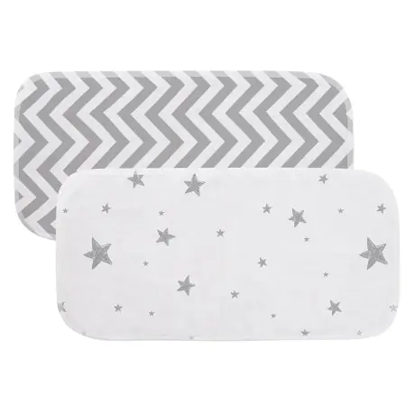 Kushies Flannel | Burp Pads 2Pack - Grey Chevron / Grey Scribble Stars