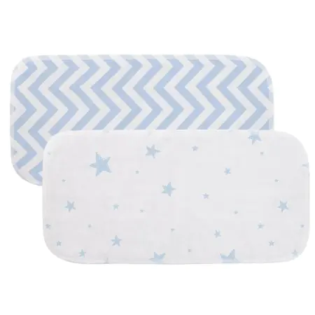 Kushies Flannel | Burp Pads 2Pack - Blue Scribble Stars / Blue Chevron
