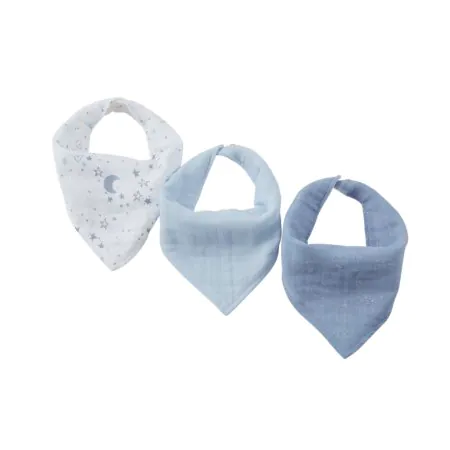 Piccolo Bambino 3 Pack Muslin Bandana Bibs - Blue	PBF04-M99E3-BL 773299987115 Tjskids.com
