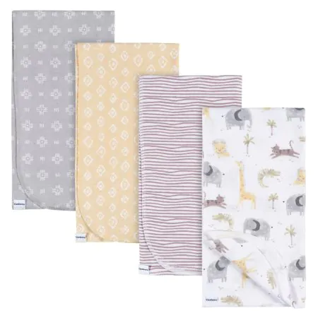 Gerber 4-Pack Flannel Receiving Blanket - AnimalsGeo Neutral	GCW51035 13618469251 Tjskids.com