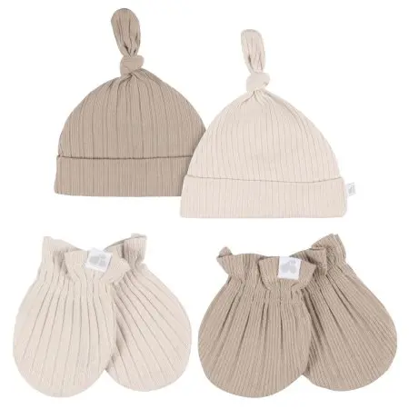 Just Born 4-Piece Hat and Mittens - Tan GCW60532	32633138898  Tjskids.com