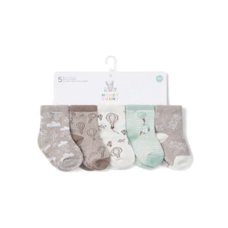 Honey Bunny 5 Pairs Socks Assorted Beige HBS11-C99E3-BG 773299986163 Tjskids.com