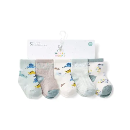 Honey Bunny 5 Pairs Socks Assorted Blue HBS11-C99E3-BL	773299986156 Tjskids.com