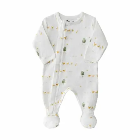 Coccoli Modal Zipper Footie - Cream Chicken Print