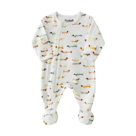 Coccoli Modal Zipper Footie - Cream Dogs Print