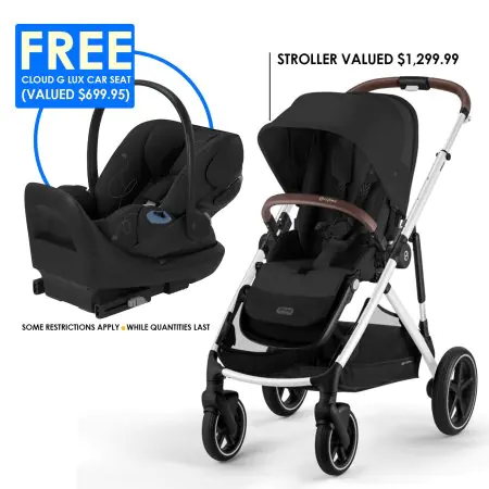 Gazelle S Stroller - Silver Frame and Moon Black Seat  + FREE Gift Cloud G Lux Car Seat