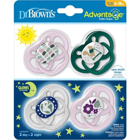 Dr Browns Advantage Pacifier - Stage 2 -Scooter Squirrel/Glow in the Dark Purple