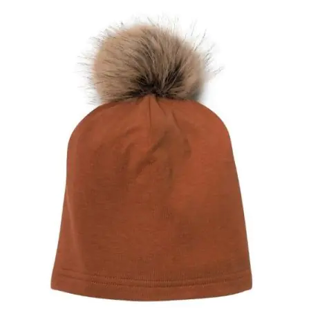 Kid's Pom Pom Hat in Tencel - Caramel