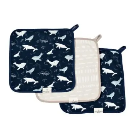 Deluxe Washcloth 3 Pack - Blue Whales