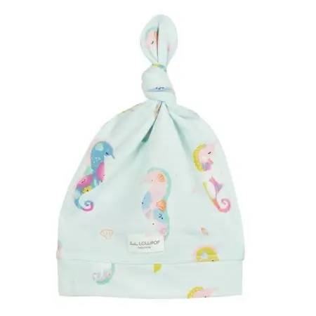Top Knot Beanie Tencel - Painterly Seahorse 0 - 6 months