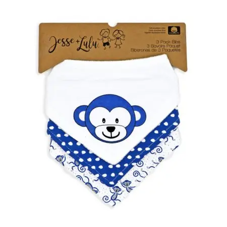 Jesse Lulu 3 Pack Bandana Bib - Navy Monkey