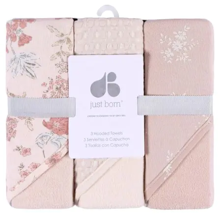 Just Born 3-Pack Hooded Towels - Pink GCW60581	32633138287 Tjskids.com