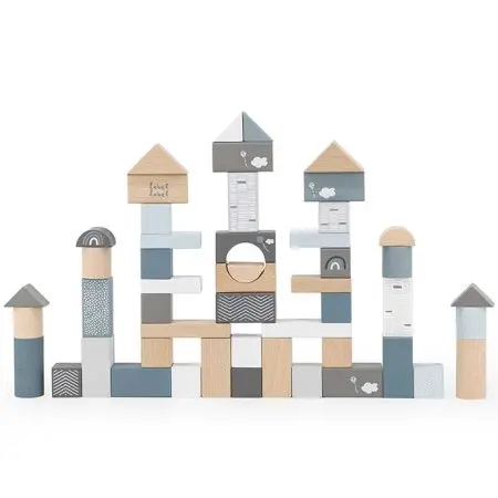 Label Label Wooden Blocks 50pcs - Blue