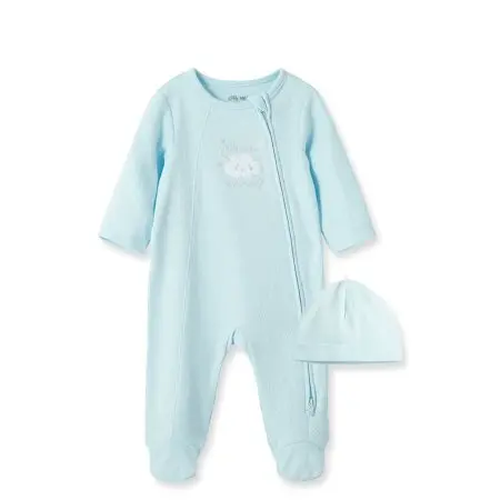 Little Me New World Boy Footie and Hat - Light Blue