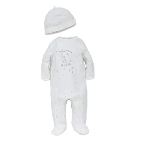 Little Me Welcome World Footie and Hat - White