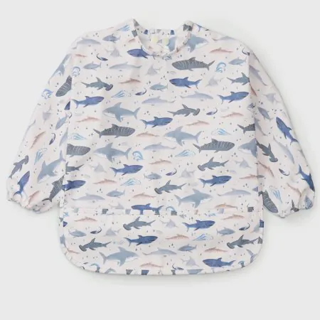 Loulou Lollipop Long Sleeve Waterproof Bib - Smiley Sharks	LSBIBSHK 825754046247 Tjskids.com