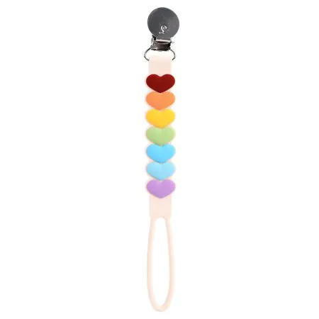 Loulou Lollipop Silicone Pacifier Clip - Beadless Sweetheart Rainbow