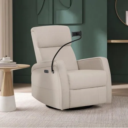 Evolur Maverick Power Recline Glider with Device Holder - Light Sand 6121-LS Tjskids.com