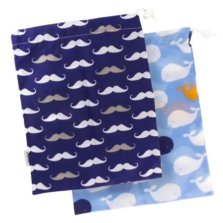Kushies On the Go Wet Bag 2-PK  (1 large + 1 small) - Blue Whale/Navy Moustache C3008B01 64408629522 Tjskids.com