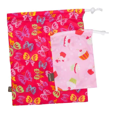 Kushies	On the Go Wet Bag 2-PK  (1 large + 1 small) Butterfly/Cupcake C3008G	64408001168 Tjskids.com