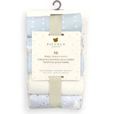 Piccolo Bambino 10 Pack Washcloth Set Blue