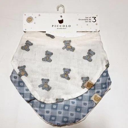 Piccolo Bambino 3 Pack Muslin Milk Bibs - Blue