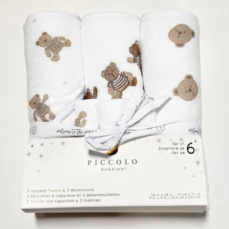 Piccolo Bambino 6 Pack Towel & Washcloth Set - White