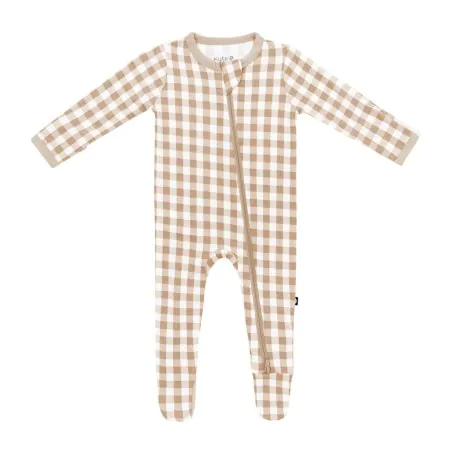 Kyte Baby Printed Zippered Footie - Gingham Bisque Tjskids.com