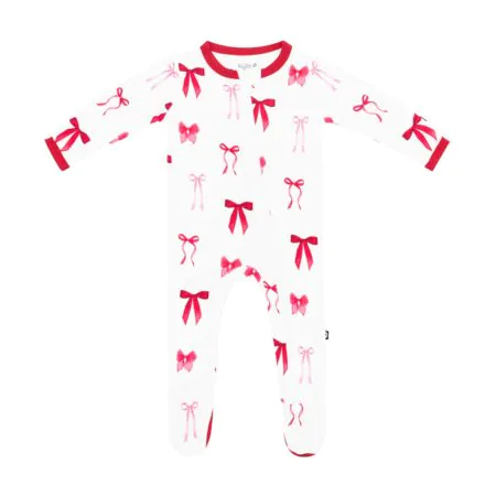Printed Zippered Footie - Small Love Bow