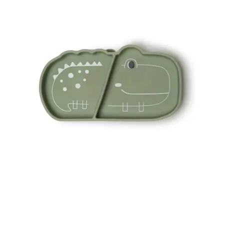 Loulou Lollipop Silicone Snack Plate - Alligator/Sage SPL-001-SAG	825754017742 Tjskids.com
