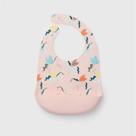 Loulou Lollipop Silicone Bib Printed - Unicorn Ballet	SILBIBUNB 825754046483 Tjskids.com