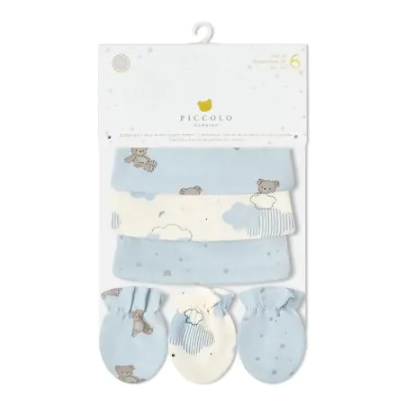 Piccolo Bambino 3 Hats & 3 Anti-Scratch Mittens Set - Blue