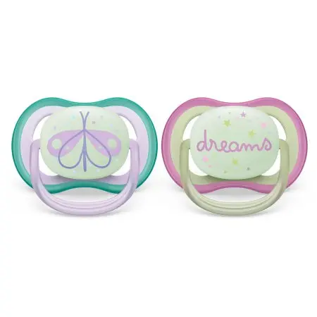 Avent Ultra Air Pacifier Night 2 Pack - 0-6M - Fly/Dream	PASCF37619	75020106537 Tjskids.com