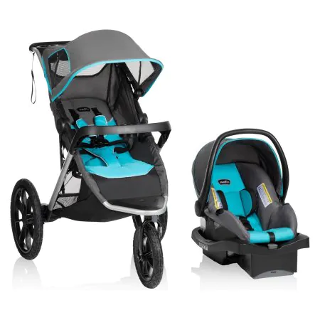 Evenflo Victory Plus Jogging Stroller Travel System with LiteMax Infant Car Seat - Malibu Blue	46622149C Tjskids.com