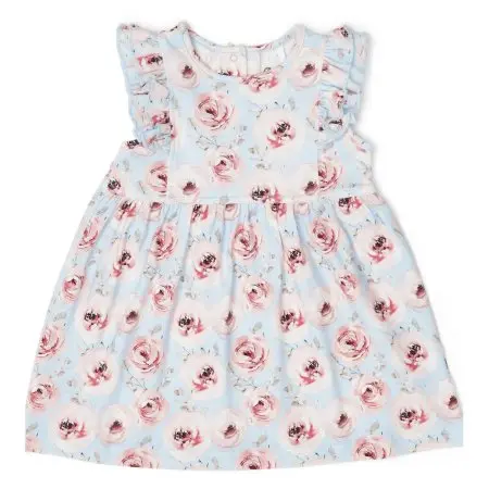 Coccoli	 MODAL DRESS  - PEONIES ON LIGHT BLUE Tjskids.com
