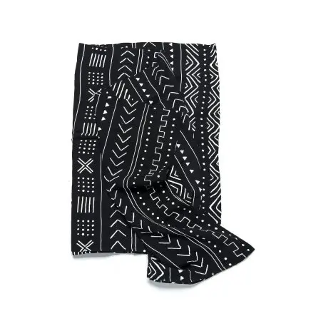 Loulou Lollipop Luxe Muslin Swaddle - Black Mudcloth SWMUDBLK 628055627111 Tjskids.com