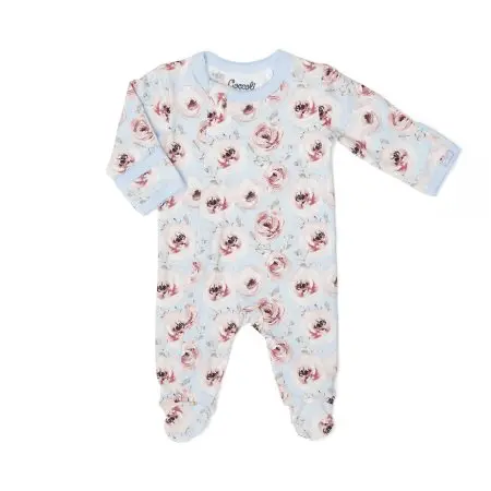 Coccoli	MODAL ZIPPER FOOTIE - PEONIES ON LIGHT BLUE Tjskids.com
