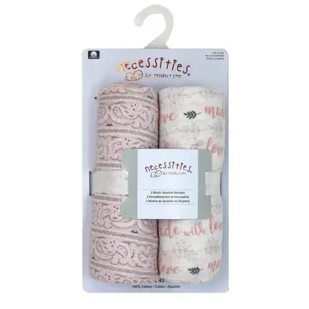 Tendertyme 2 Pack Muslin Swaddle Blankets - pink