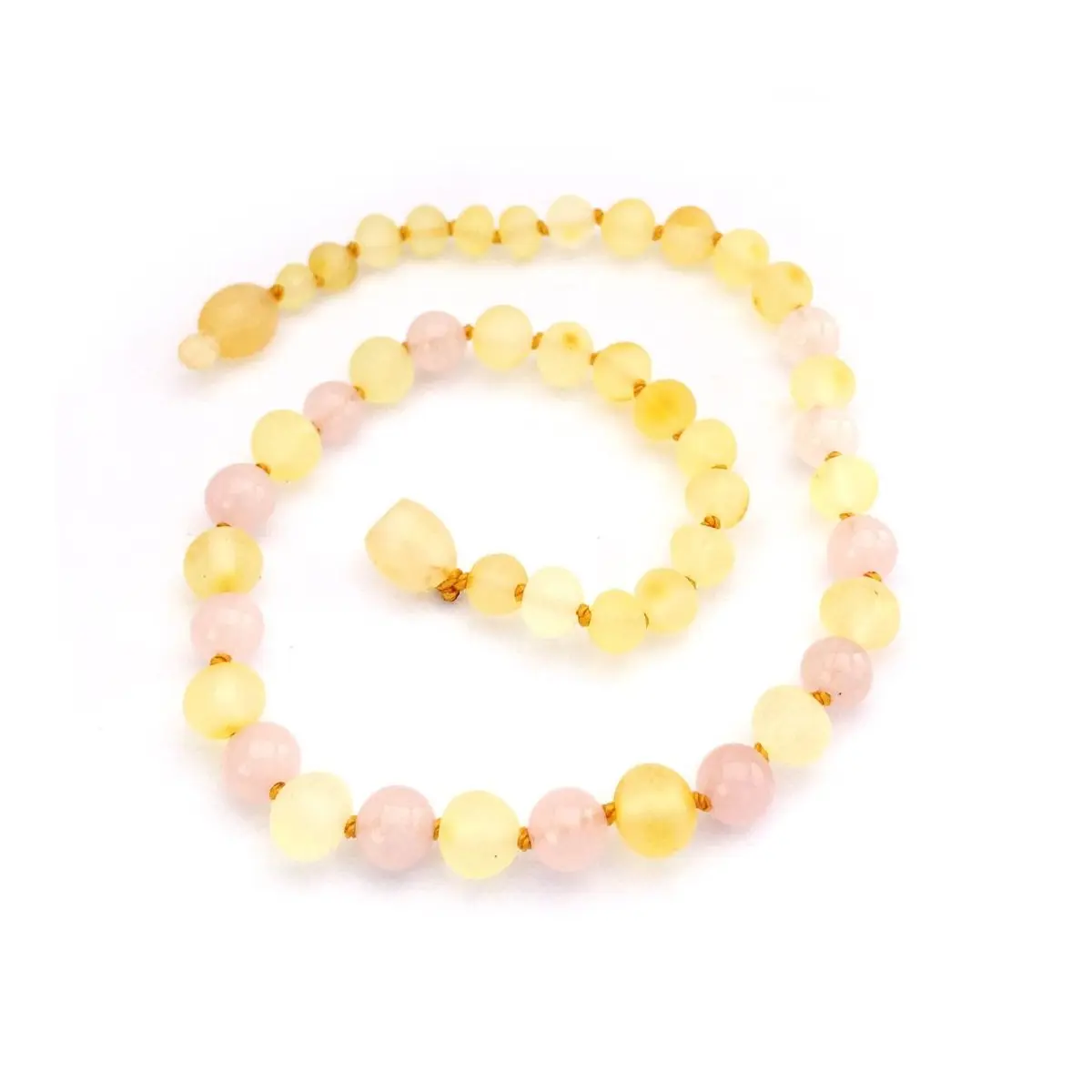 Mama Goose Baby Amber and Gem Stone Necklace Raw Lemon Rose Quartz TJSKIDS.COM TjsKids