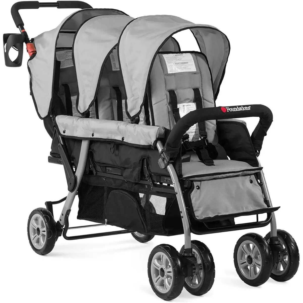 SHOP Foundations Trio Sport Triple Tandem Stroller Grey TJSKIDS.COM TjsKids