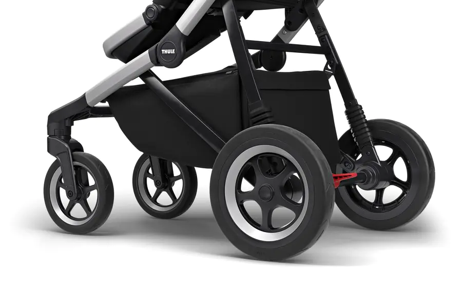 Thule sleek stroller large wheel, and reflective rims design
