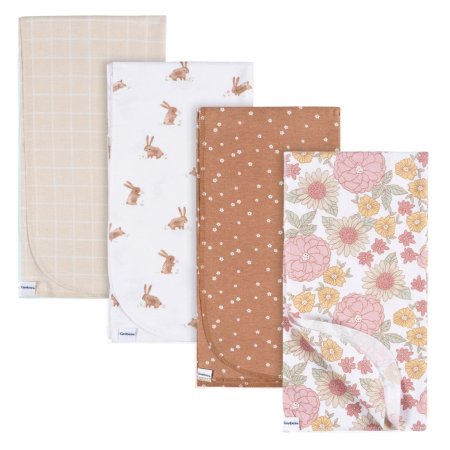 Gerber 4-Pack Flannel Receiving Blanket - Retro Floral	GCW51034 13618469244 Tjskids.com