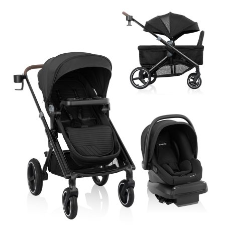 Evenflo Transformer Stroller Wagon Travel System w/ LiteMax NXT Pitch Black TS100912562C	32884208876 Tjskids.com