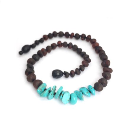Baby Amber and Gem Stone Necklace - Raw Cherry & Turquoise