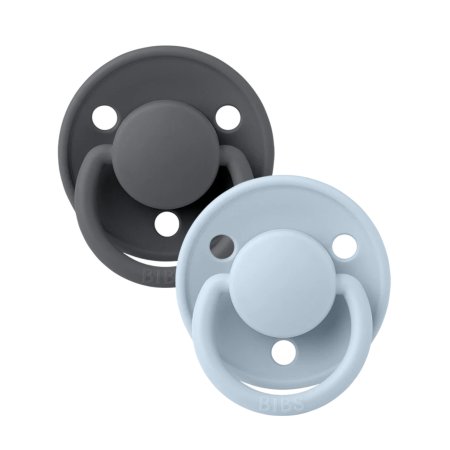 Bibs	De Lux Silicone Pacifier 2 Pack - Iron/Baby Blue	150212 5713795200573 Tjskids.com
