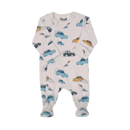 Coccoli Modal Zipper Footie - Light Beige Cars 